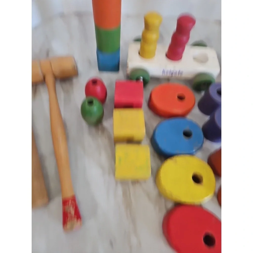 Vtg Lot Of Wooden & holgate  Building Blocks Different Sizes & Shapes 38 Pcs